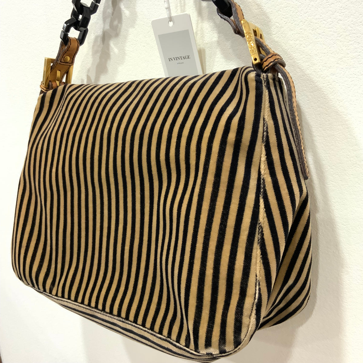 FENDI Velvet Pequin Striped Mamma Baguette Flap
