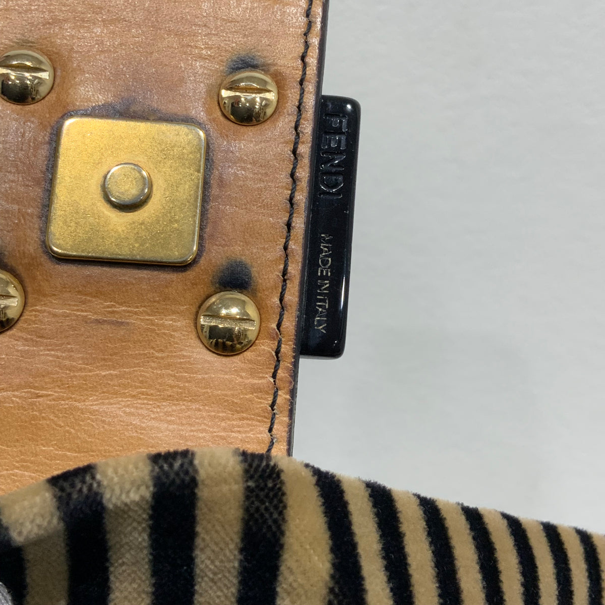 FENDI Velvet Pequin Striped Mamma Baguette Flap