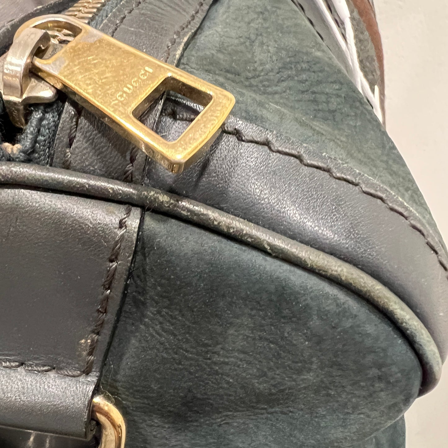 GUCCI Green Gucci Suede Web Satchel/Boston Bag