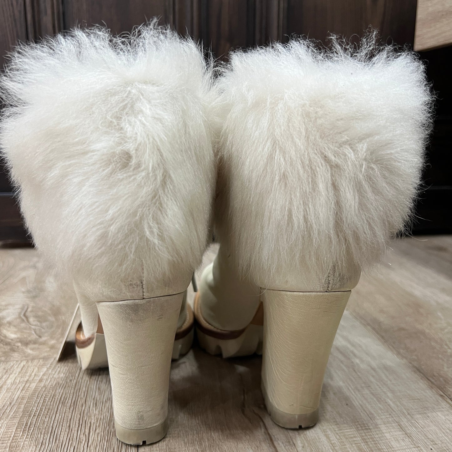 PRADA White Leather Fur Lined Shearling Half Boots Size 6 or 36 Shoes