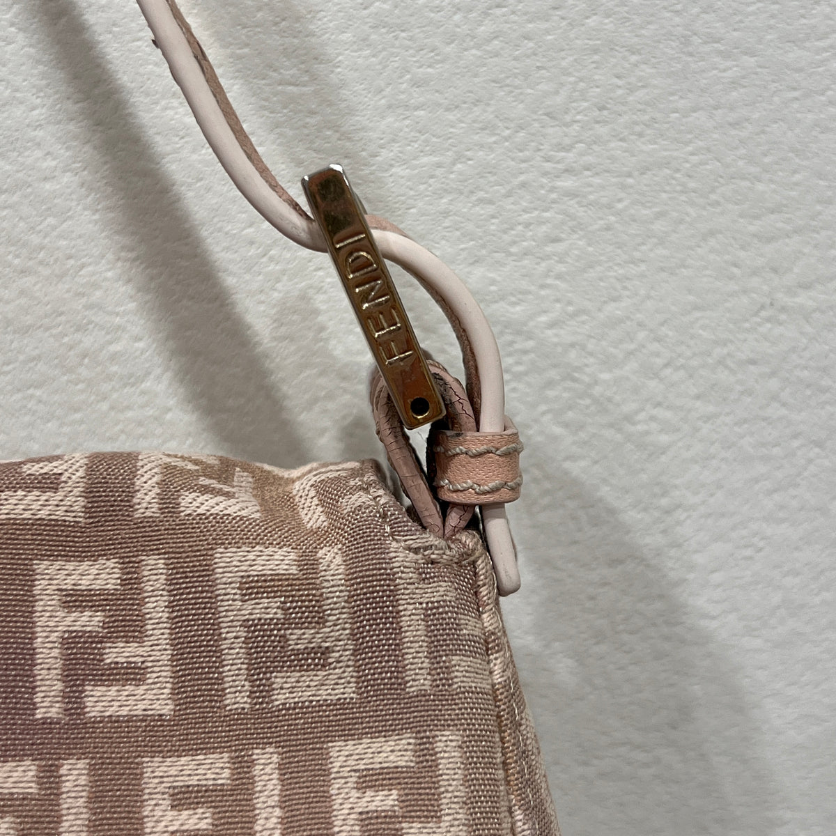 FENDI Mamma Baguette Zuccino Canvas in Old Rose Gold