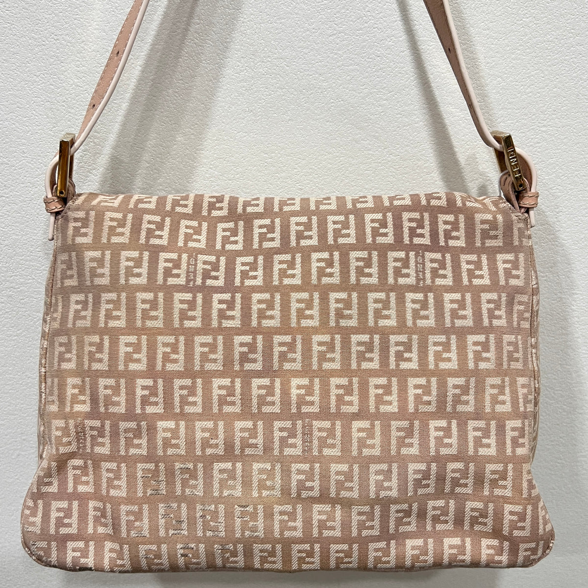 FENDI Mamma Baguette Zuccino Canvas in Old Rose Gold