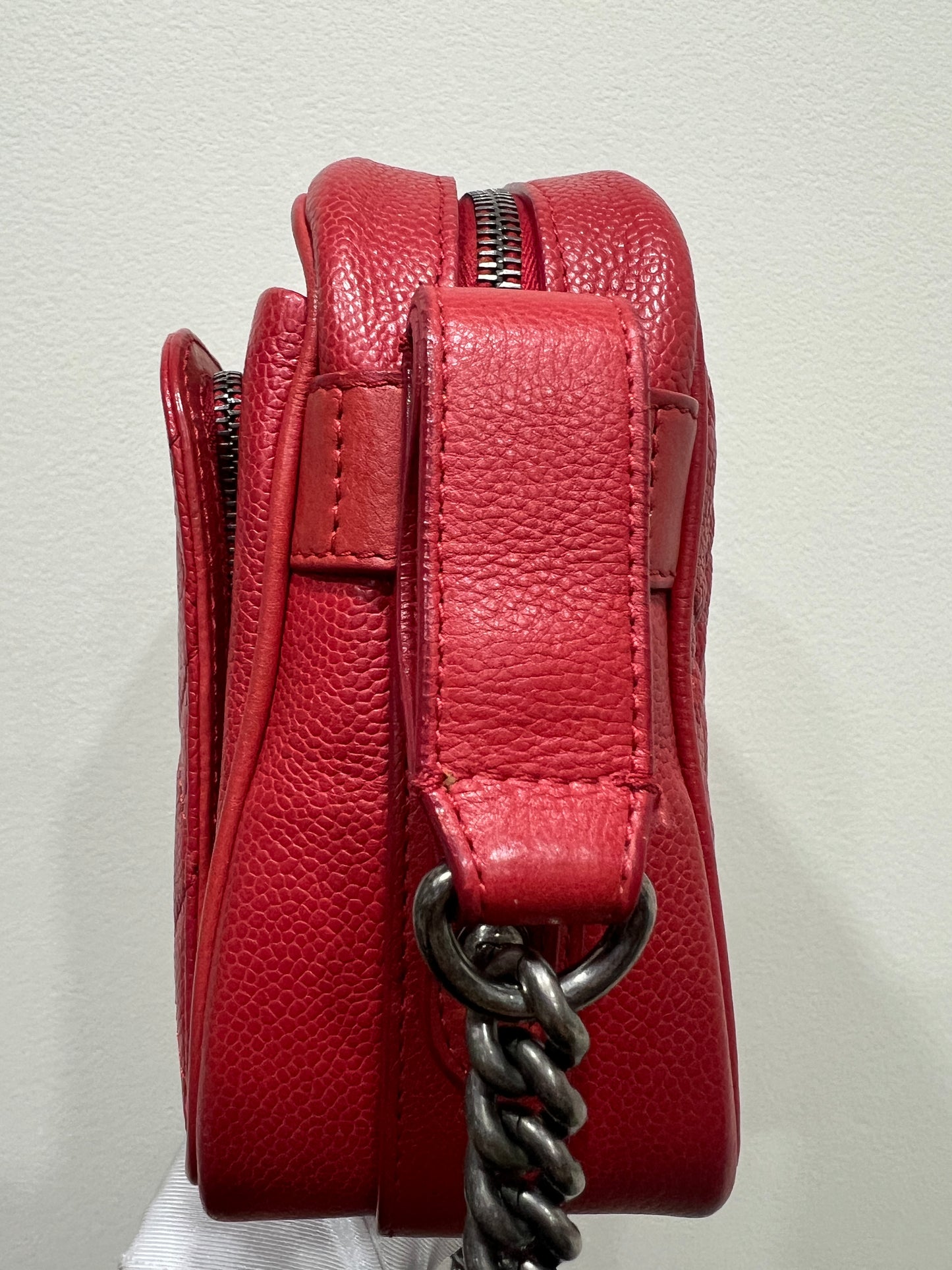 CHANEL Red Caviar Leather Camera Chain Bag