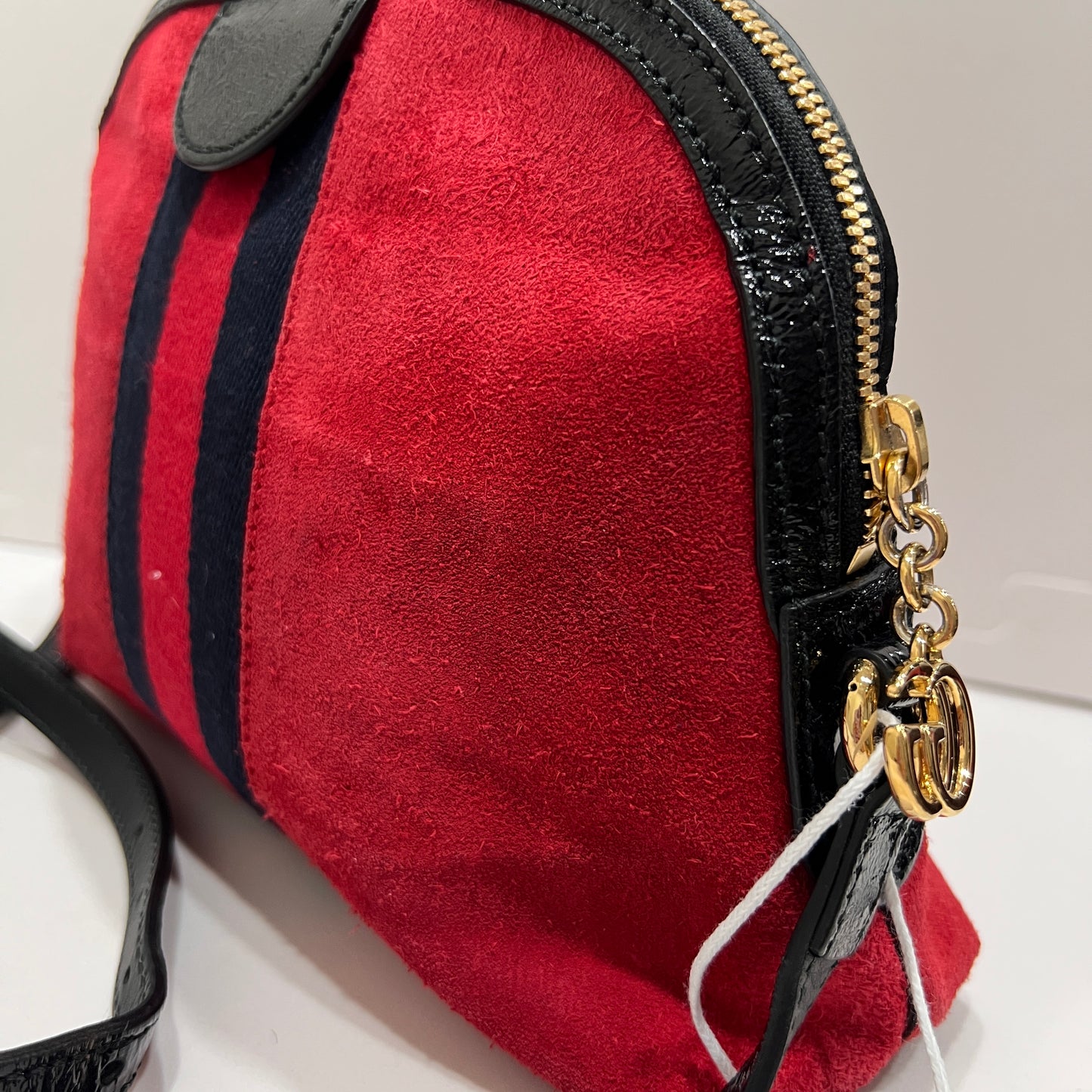 GUCCI Ophidia GG Suede Half-Moon Shoulder Bag RED