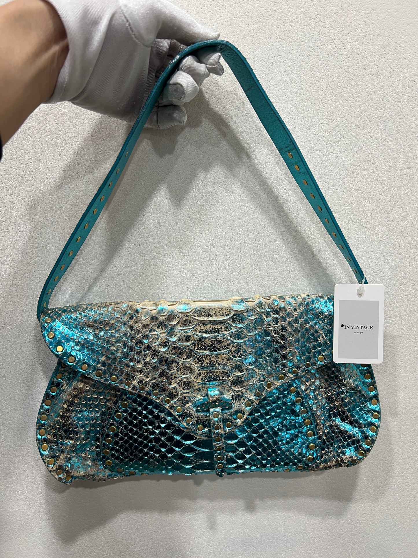 CELINE Blue Phyton Shoulder Bag