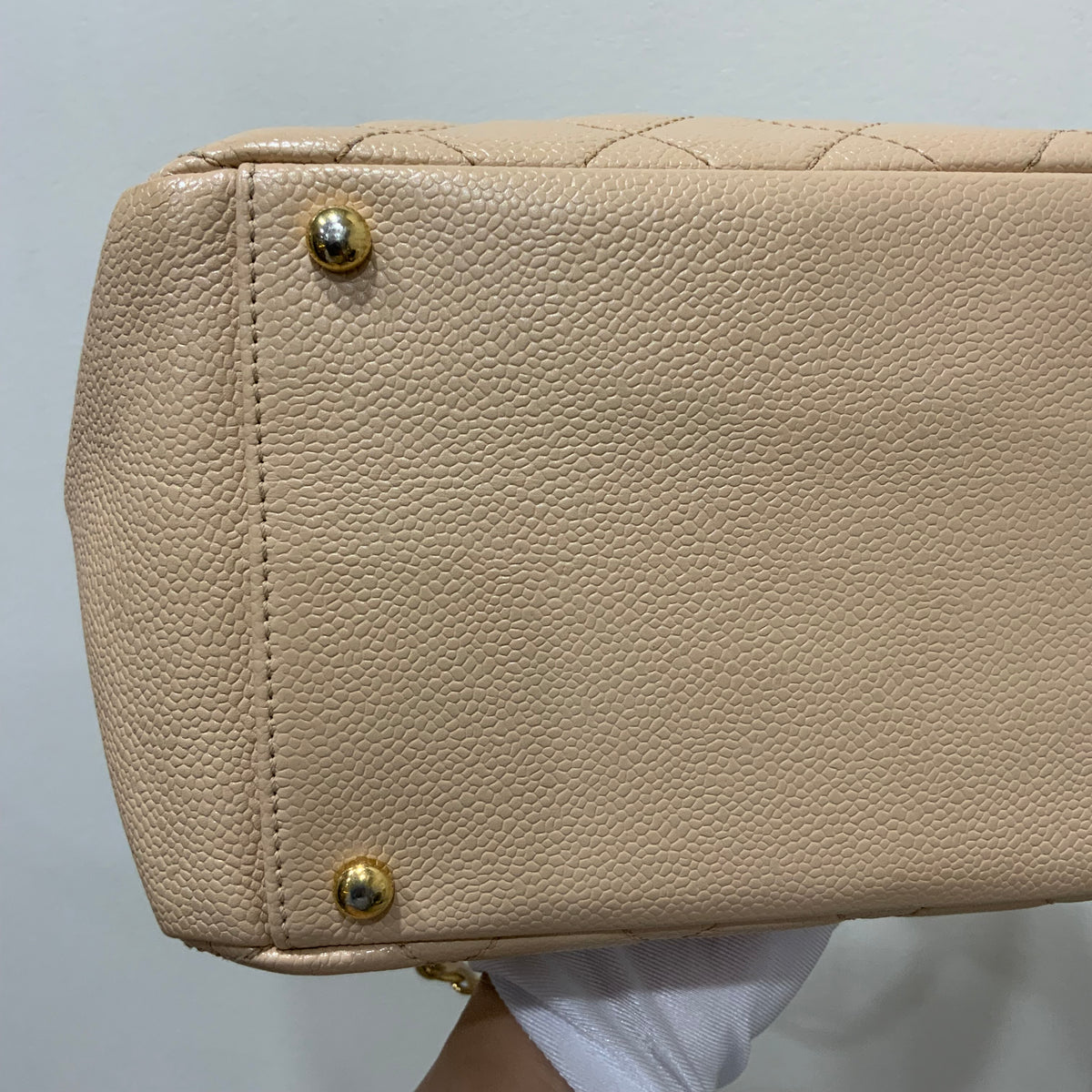 CHANEL Beige Petite Timeless Tote Quilted Caviar Leather