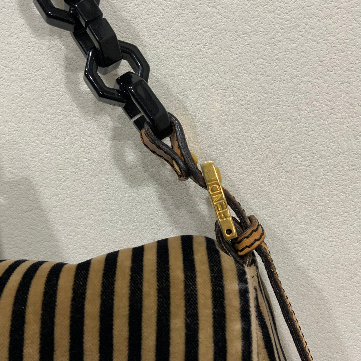 FENDI Velvet Pequin Striped Mamma Baguette Flap
