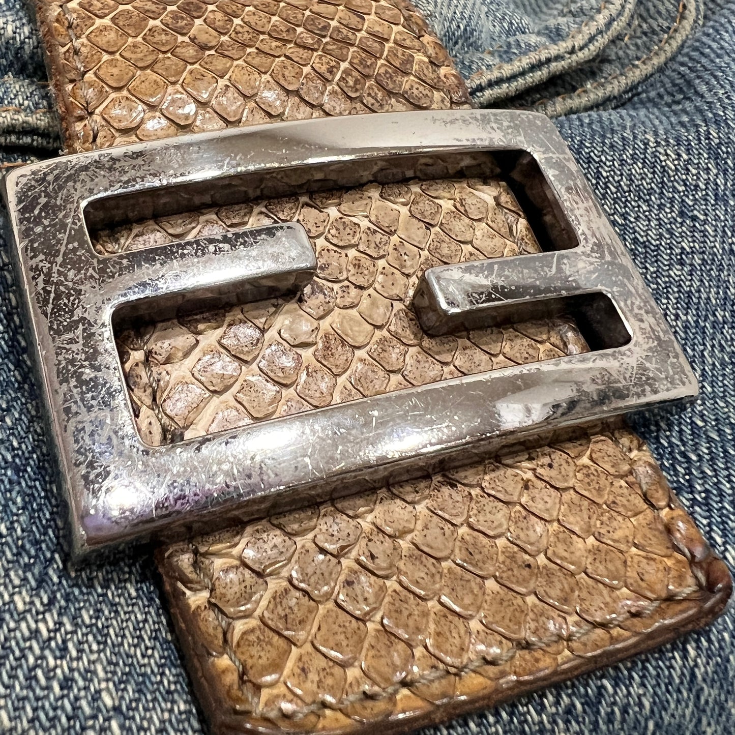 Fendi Mamma Baguette Denim Shoulder Bag