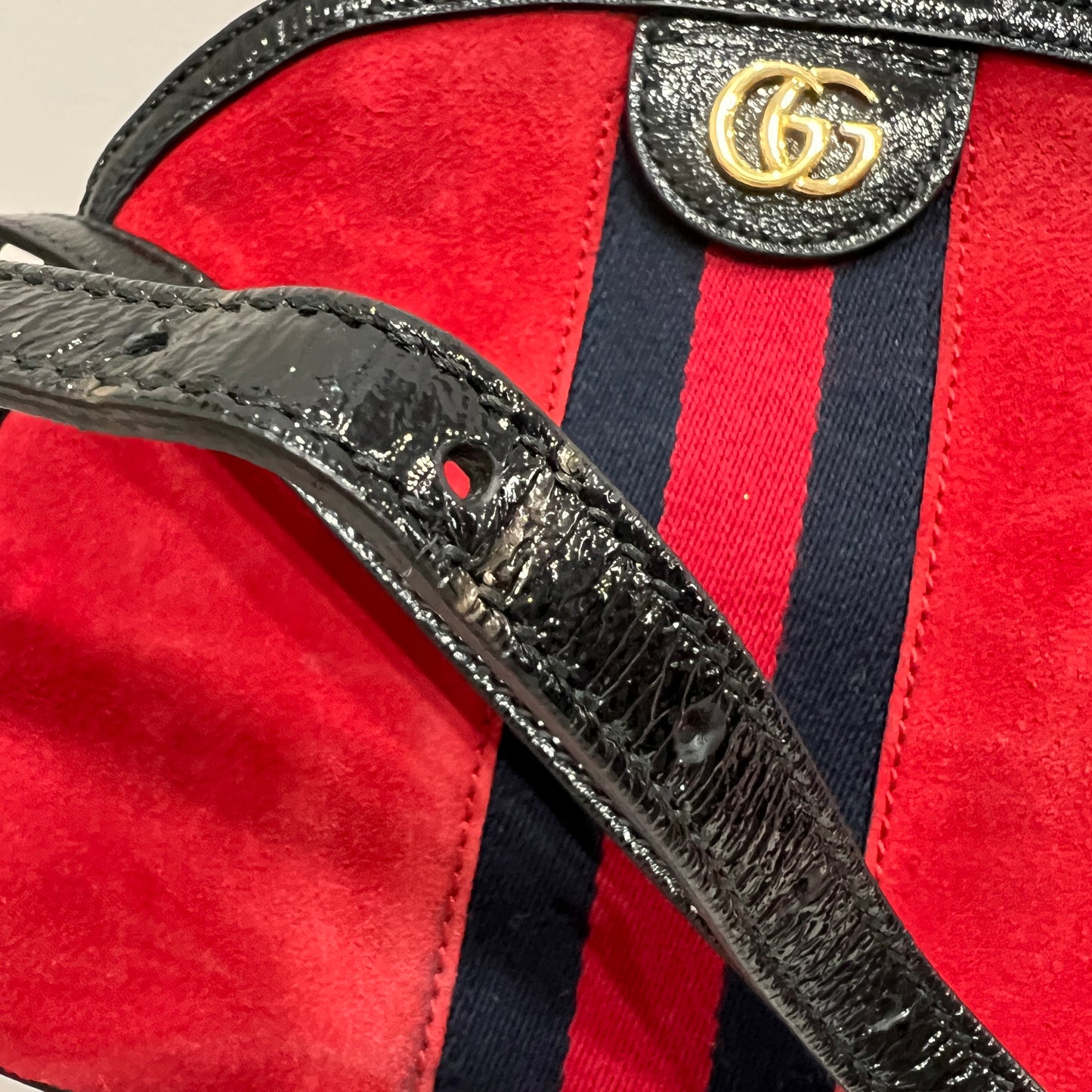 GUCCI Ophidia GG Suede Half-Moon Shoulder Bag RED