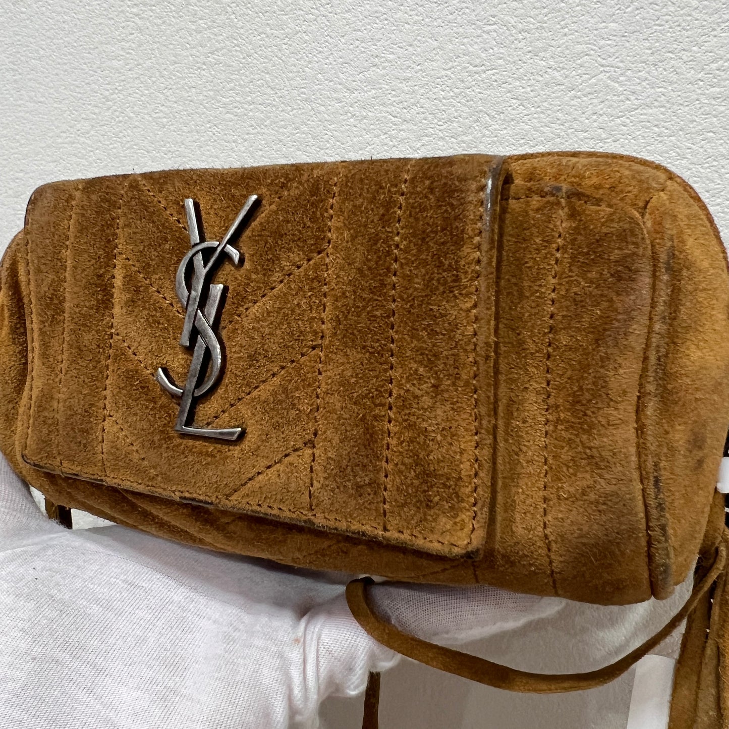 YSL Brown Suede Crossbody Bag