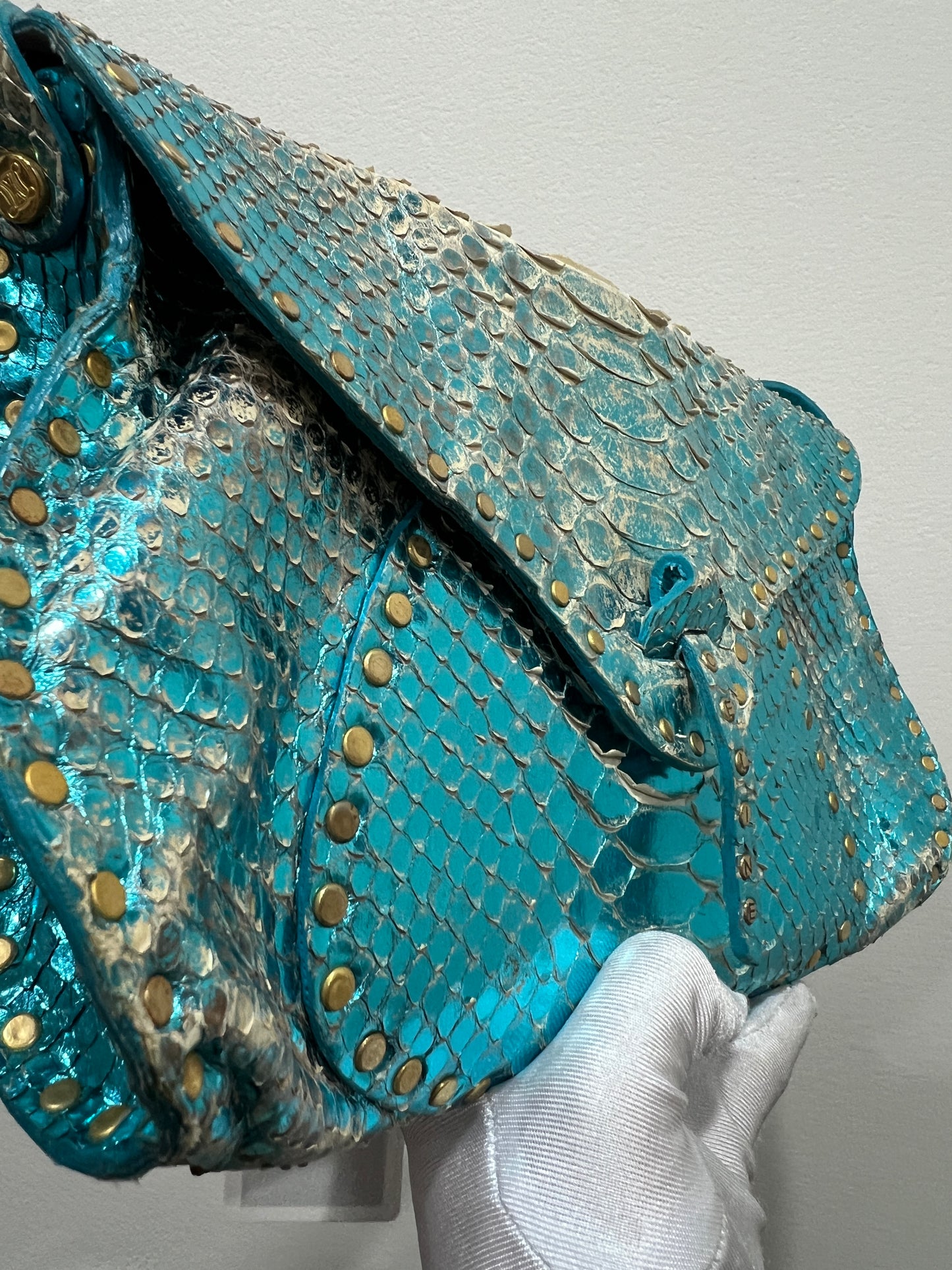 CELINE Blue Phyton Shoulder Bag