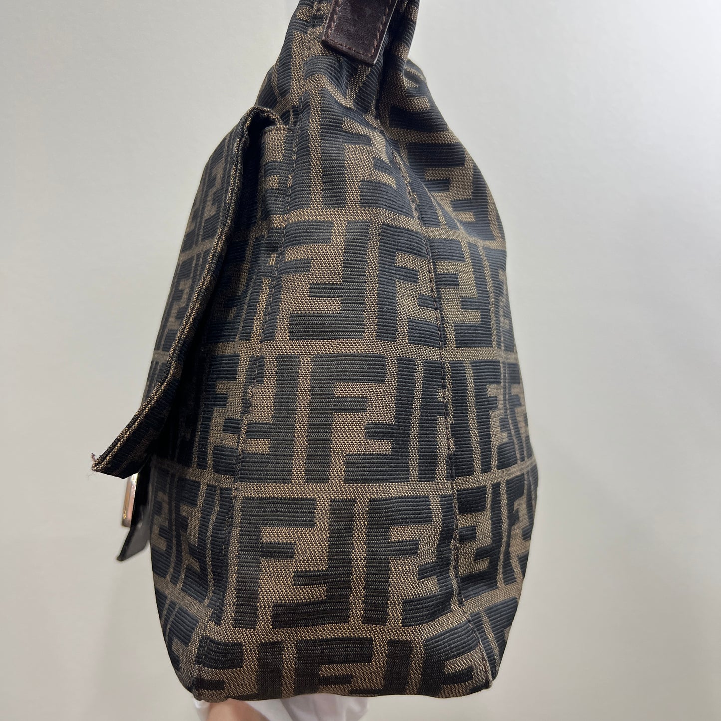 FENDI Mamma One Shoulder Baguette Silver