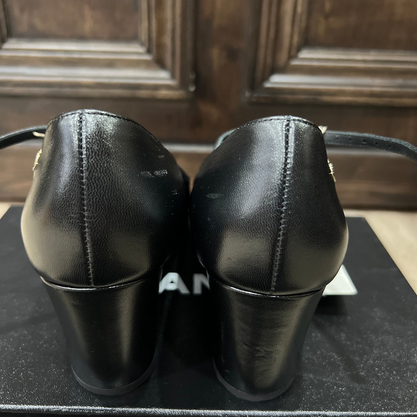 CHANEL Mary Jane Platform Block Heels Size 38 1/2