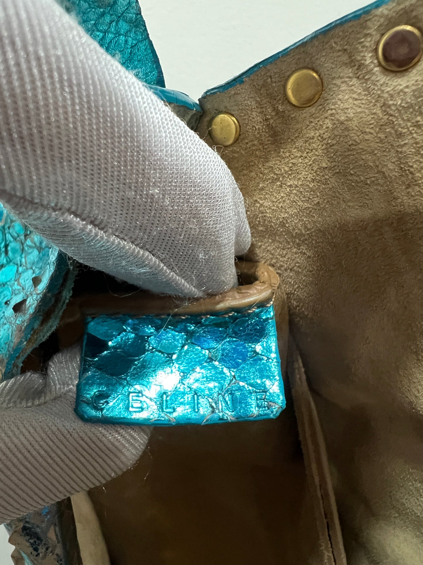 CELINE Blue Phyton Shoulder Bag