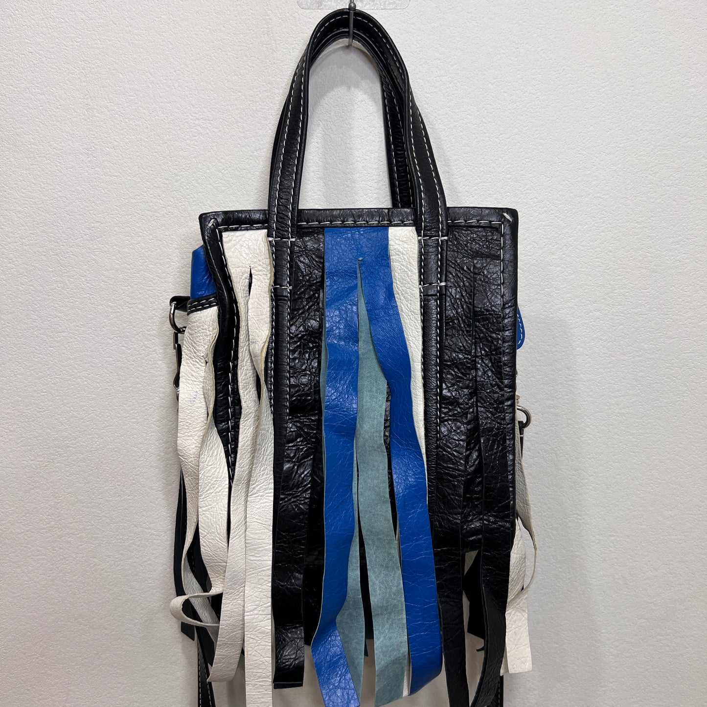 BALENCIAGA Convertible Fringe Striped Leather