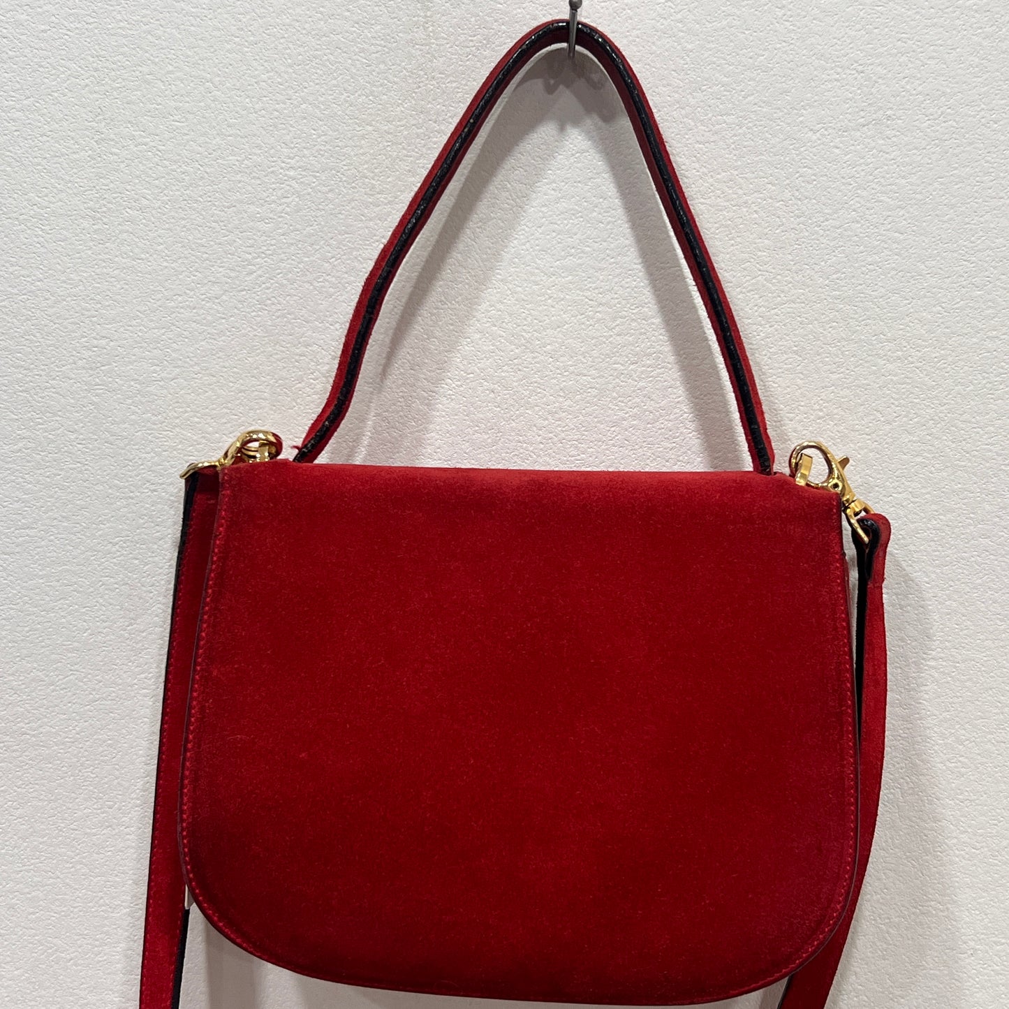 CELINE Horseshoe Red Suede Leather Two-Way Handbag