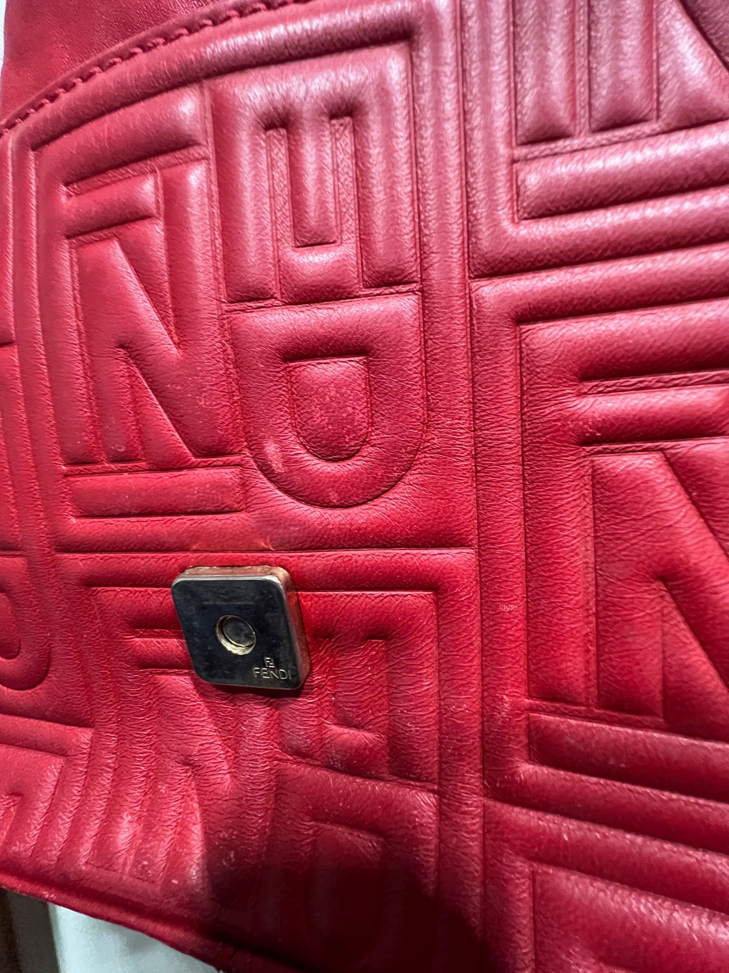 FENDI Baguette 1997 Red embossed Nappa Leather