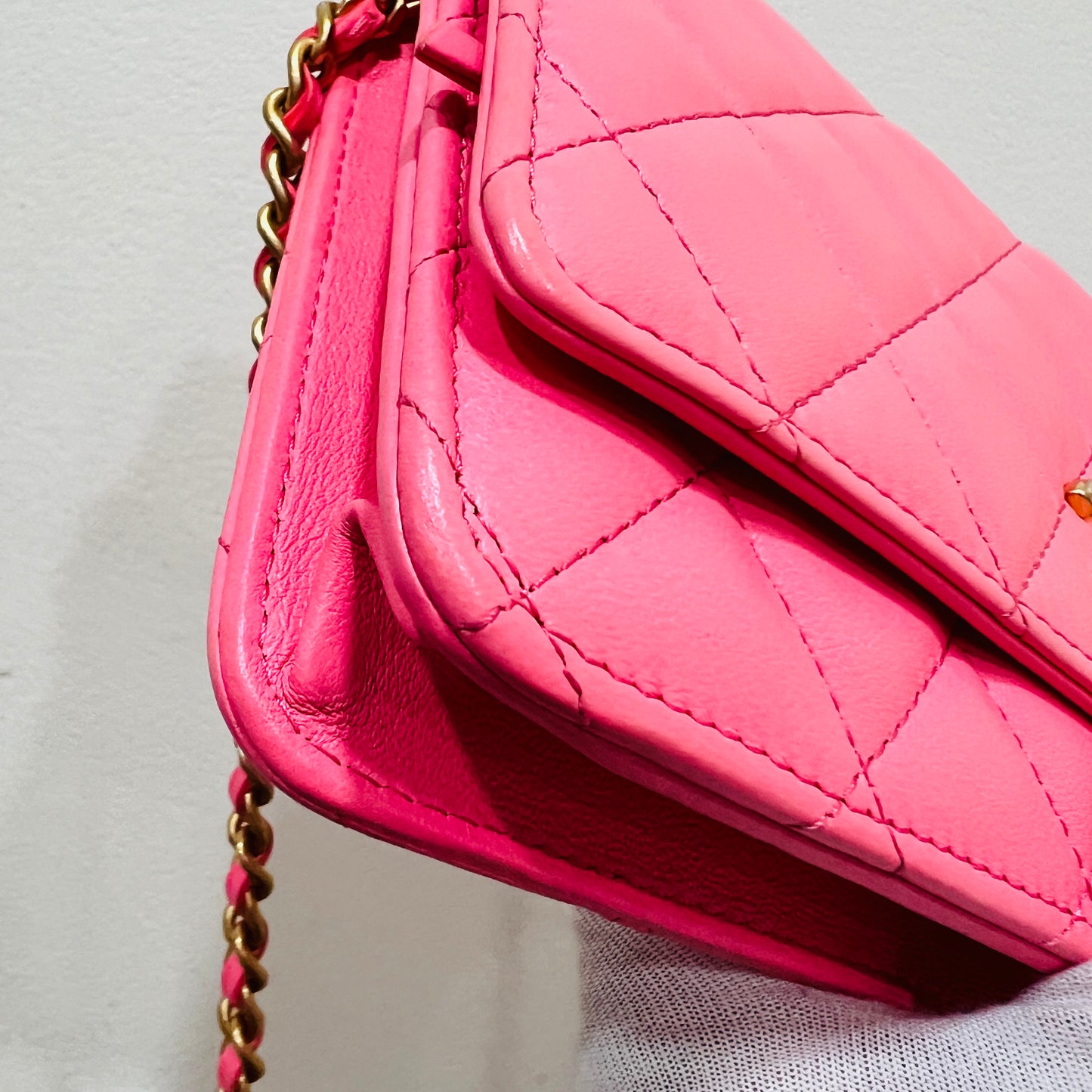 Chanel Pink Lambskin Leather Chain Wallet Crossbody