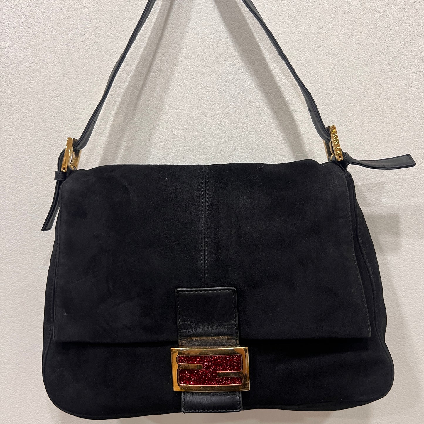 FENDI Black Suede Mamma Baguette