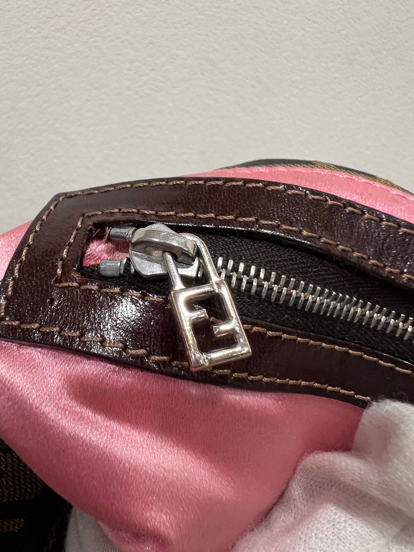 FENDI Baguette with Pink Logo Hardware