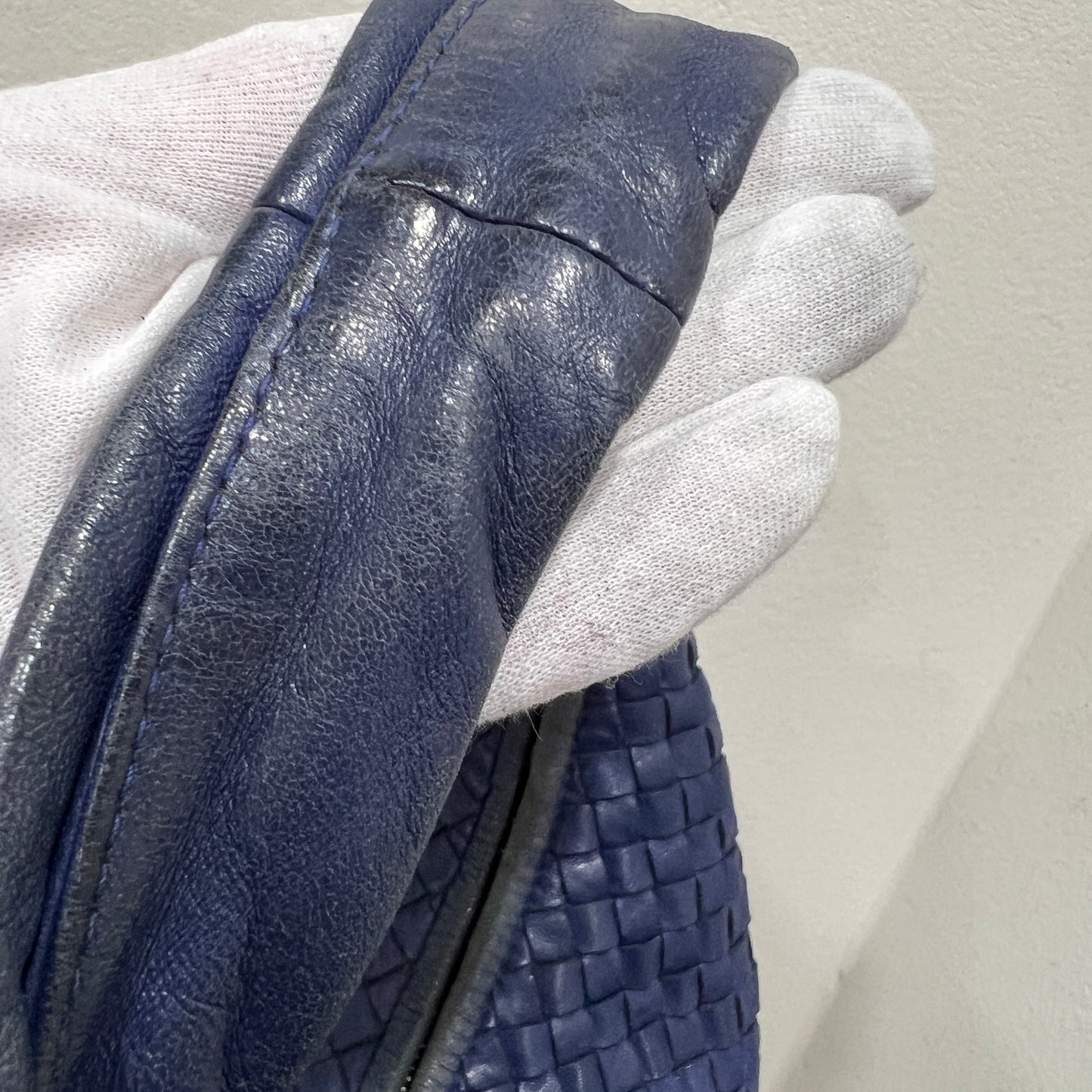 BOTTEGA VENETA Hobo Navy Interciatto Woven Napa Leather Bag