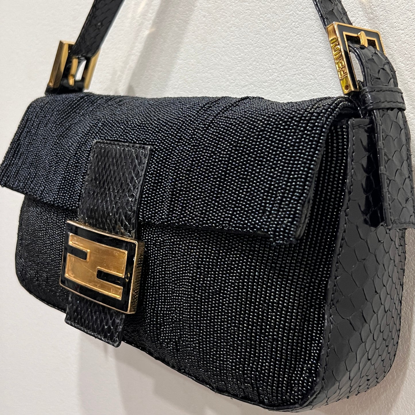 FENDI Beaded and Phyton Baguette