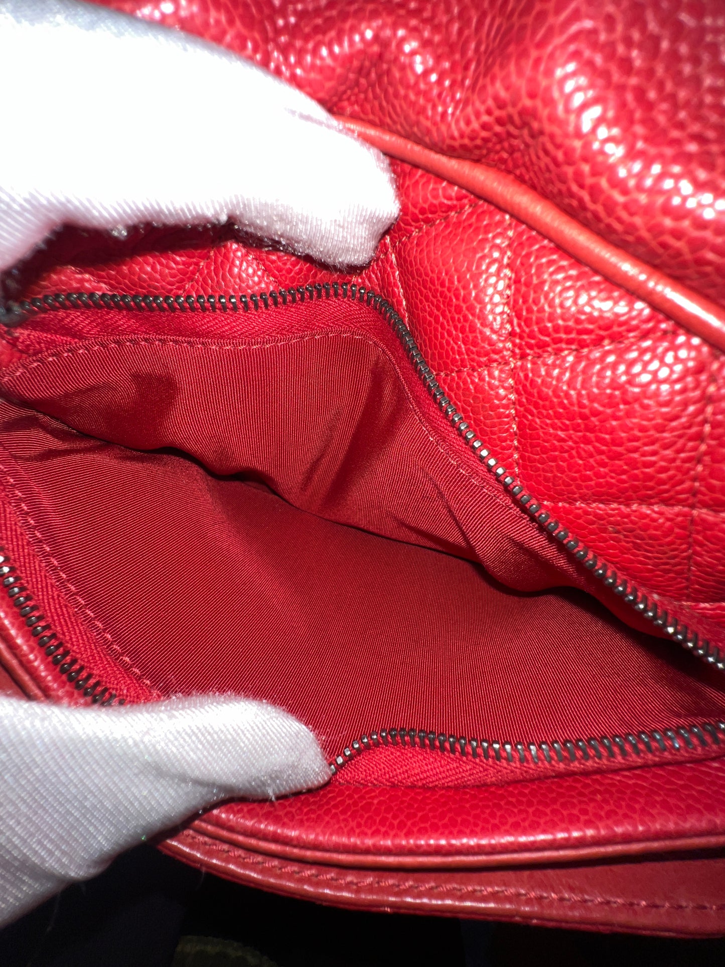 CHANEL Red Caviar Leather Camera Chain Bag