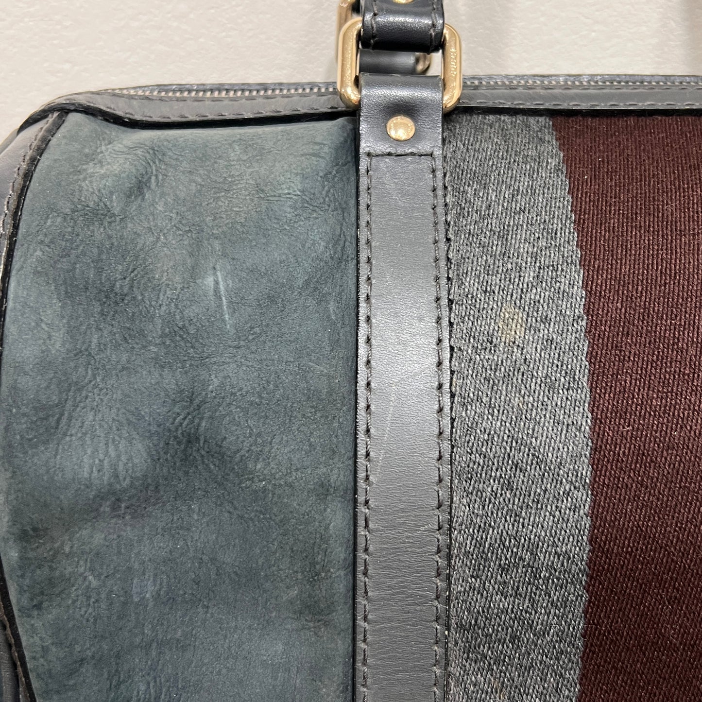 GUCCI Green Gucci Suede Web Satchel/Boston Bag