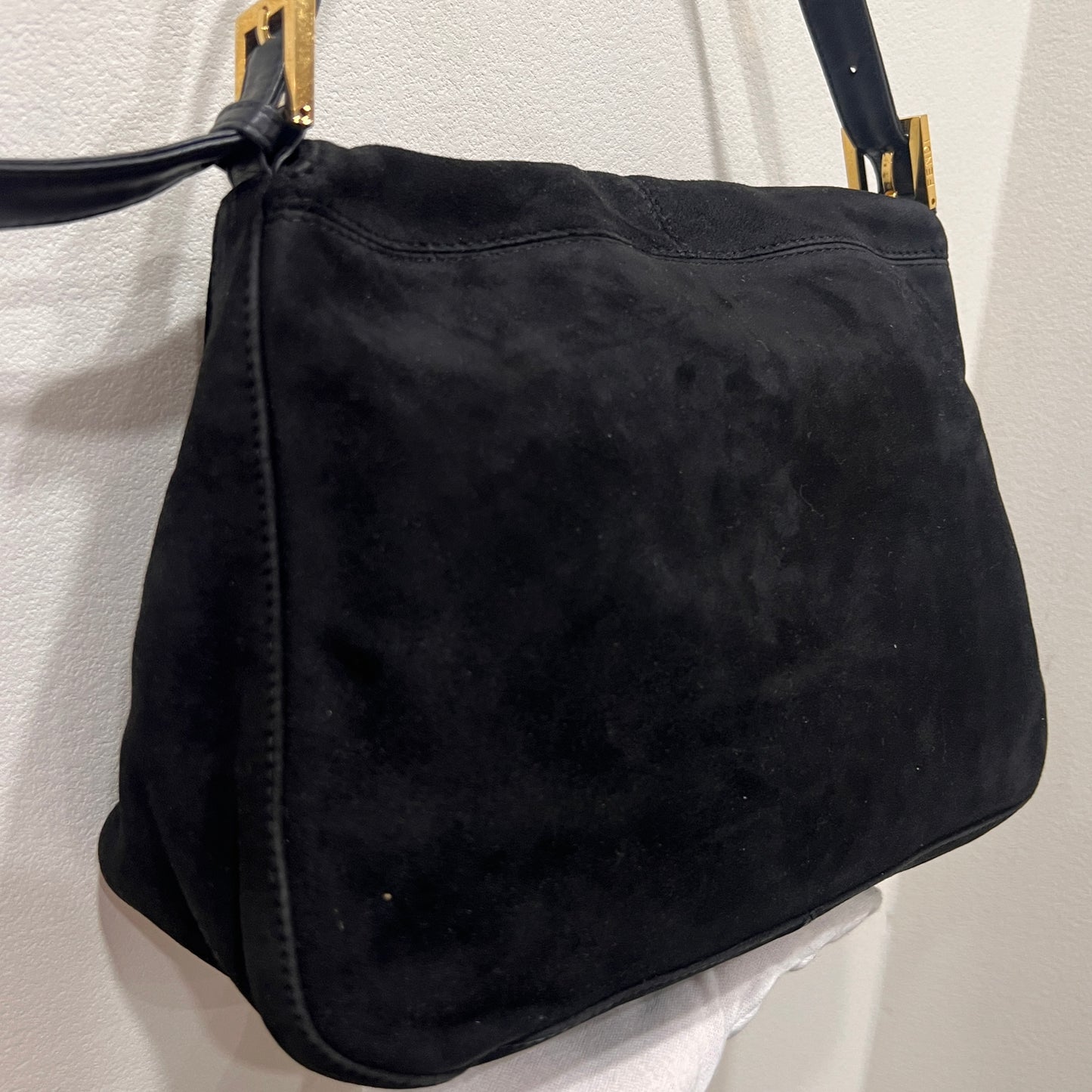 FENDI Black Suede Mamma Baguette