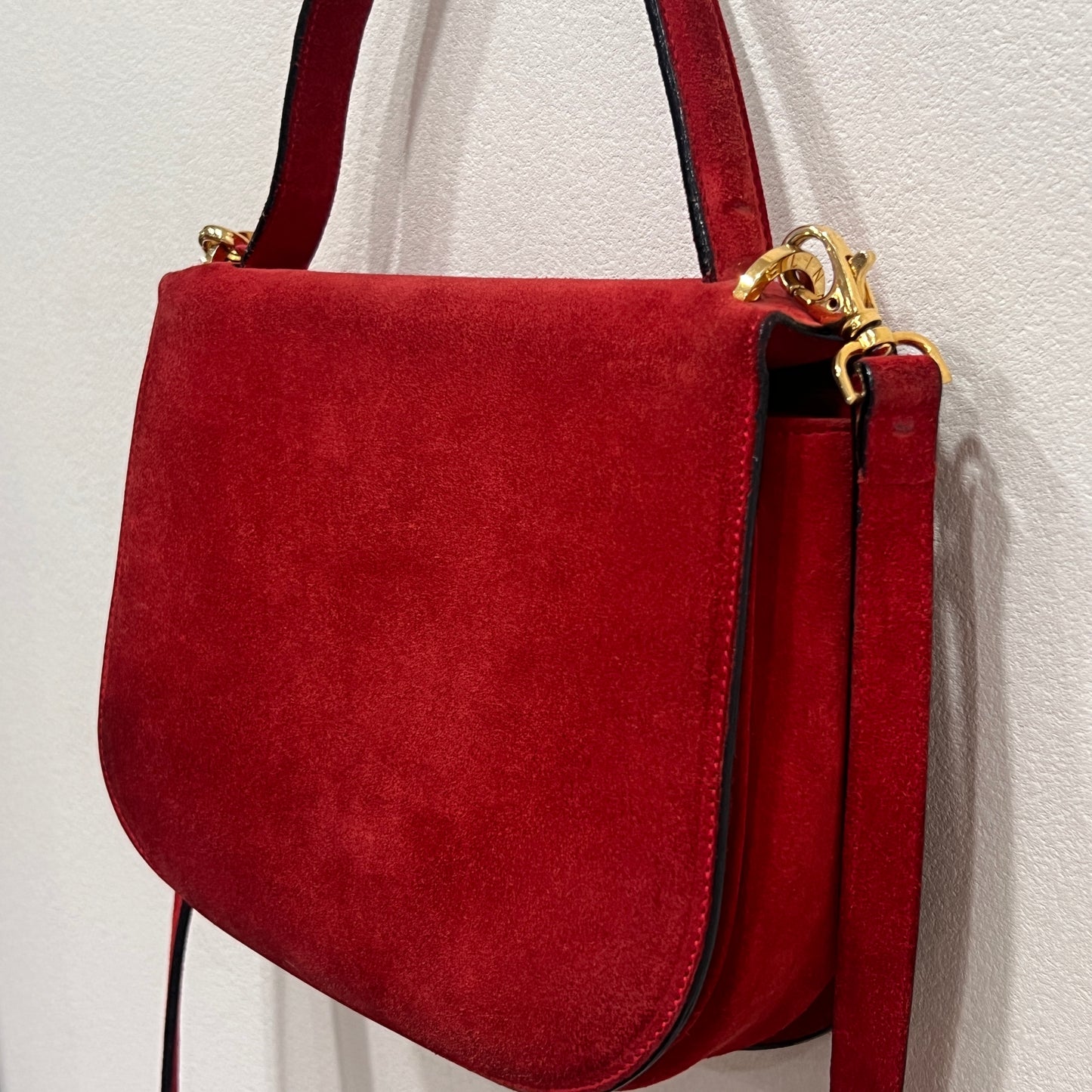 CELINE Horseshoe Red Suede Leather Two-Way Handbag