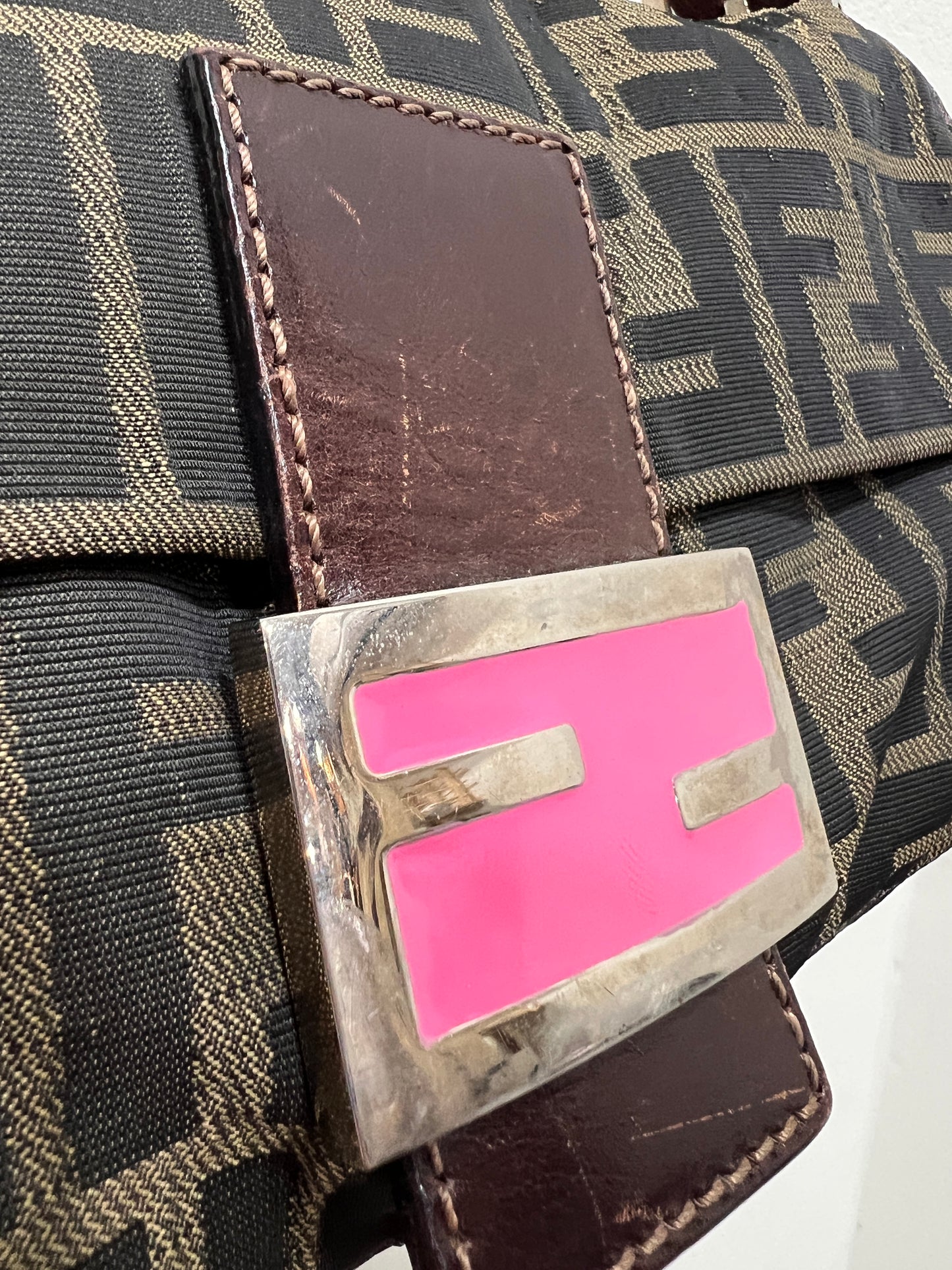 FENDI Baguette with Pink Logo Hardware