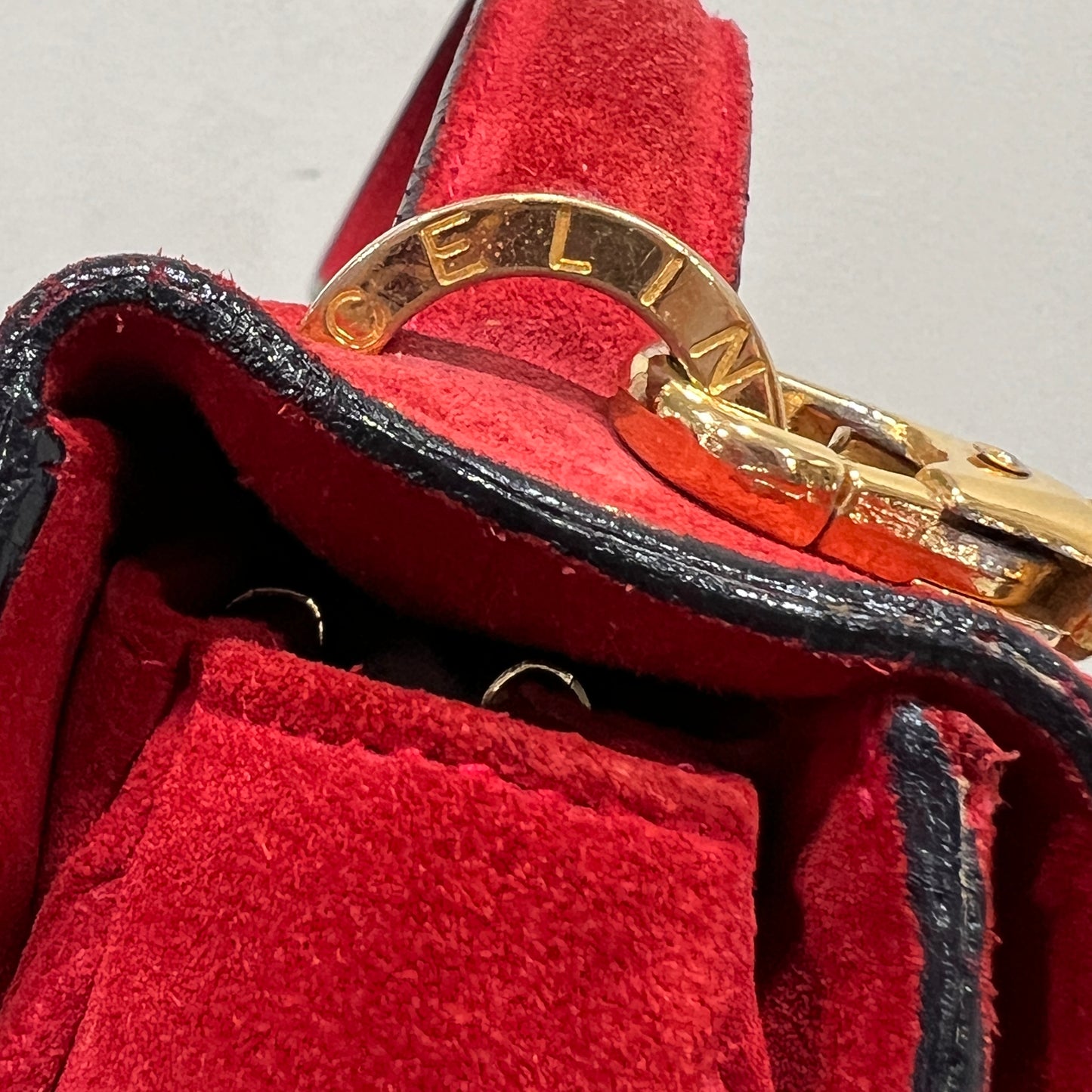 CELINE Horseshoe Red Suede Leather Two-Way Handbag