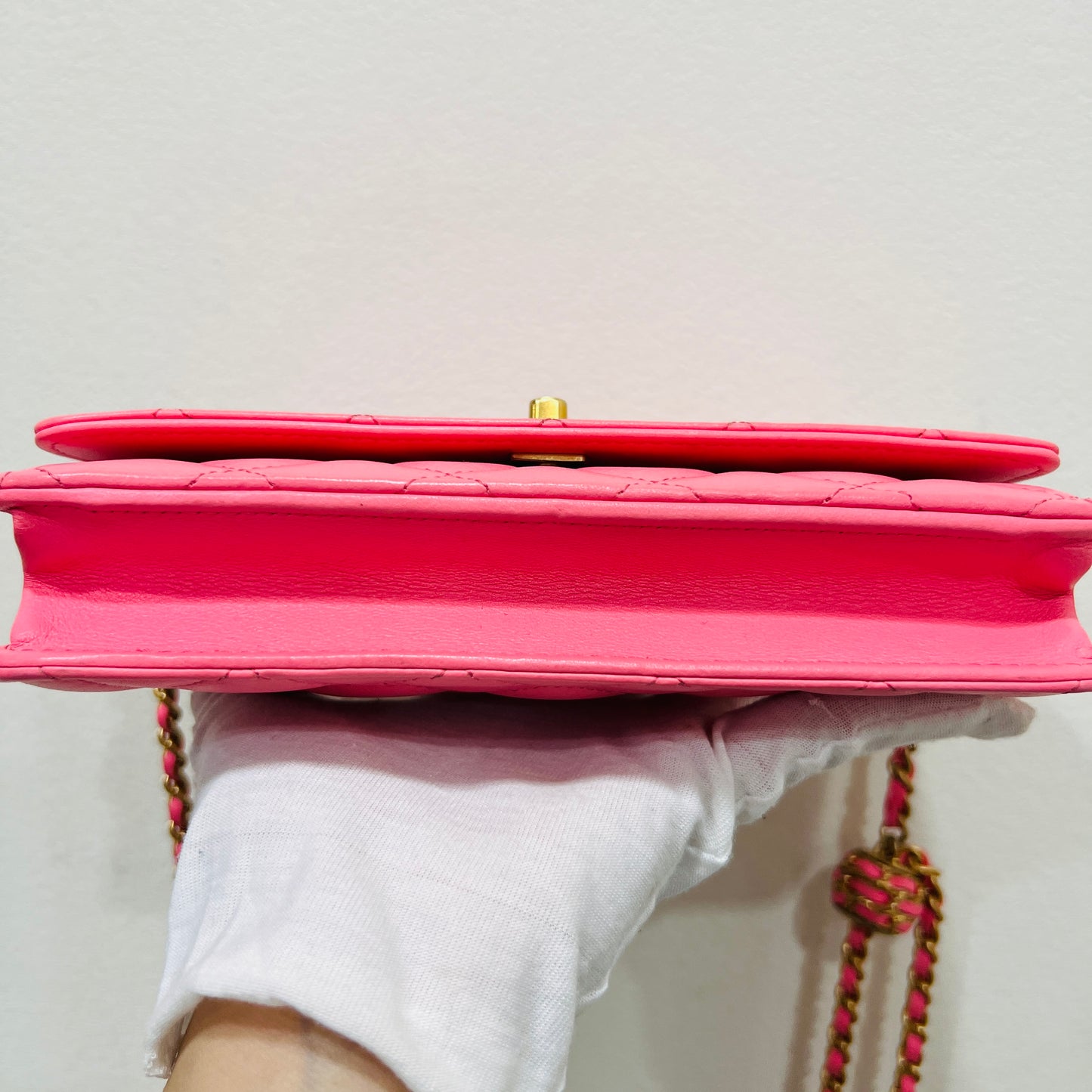 Chanel Pink Lambskin Leather Chain Wallet Crossbody