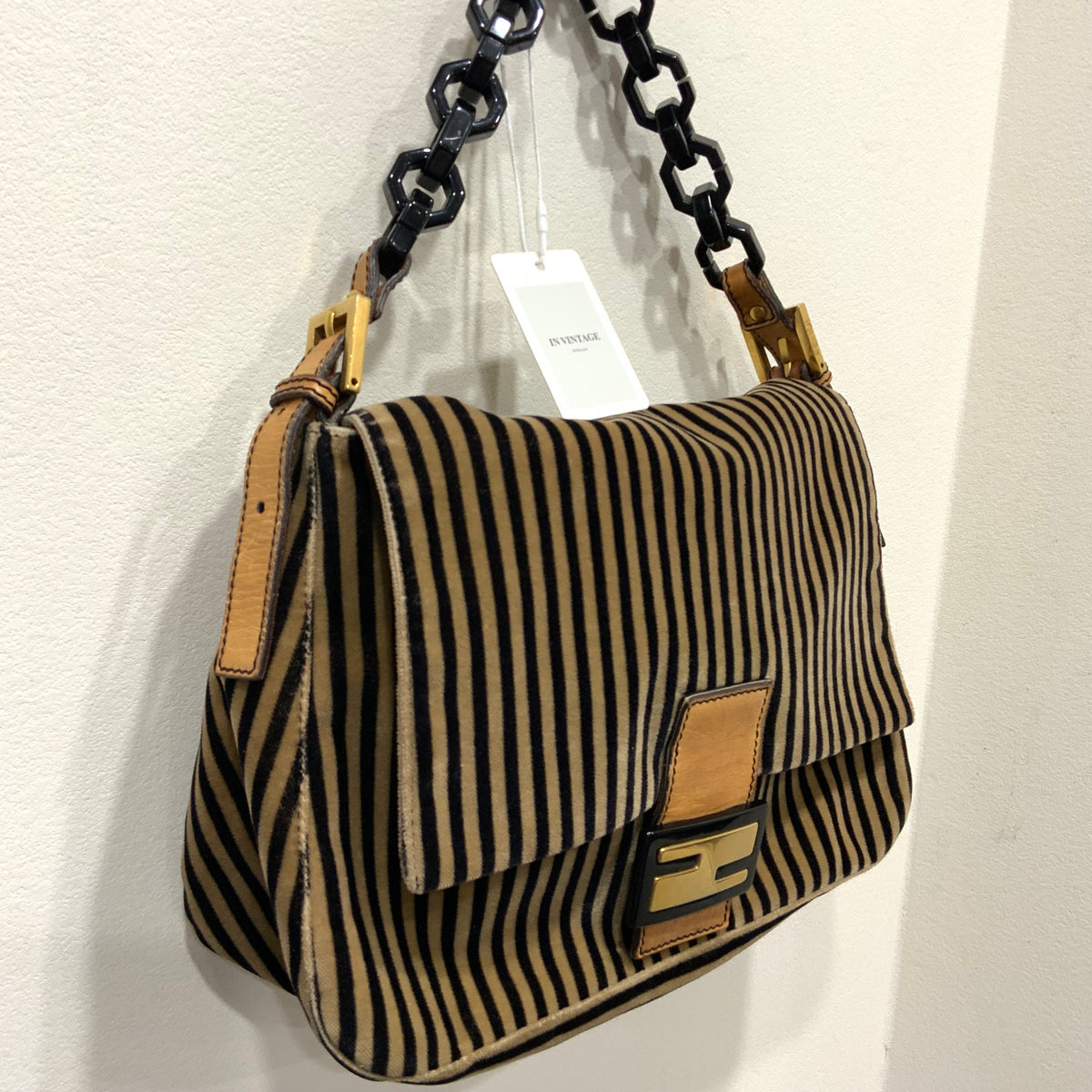 FENDI Velvet Pequin Striped Mamma Baguette Flap