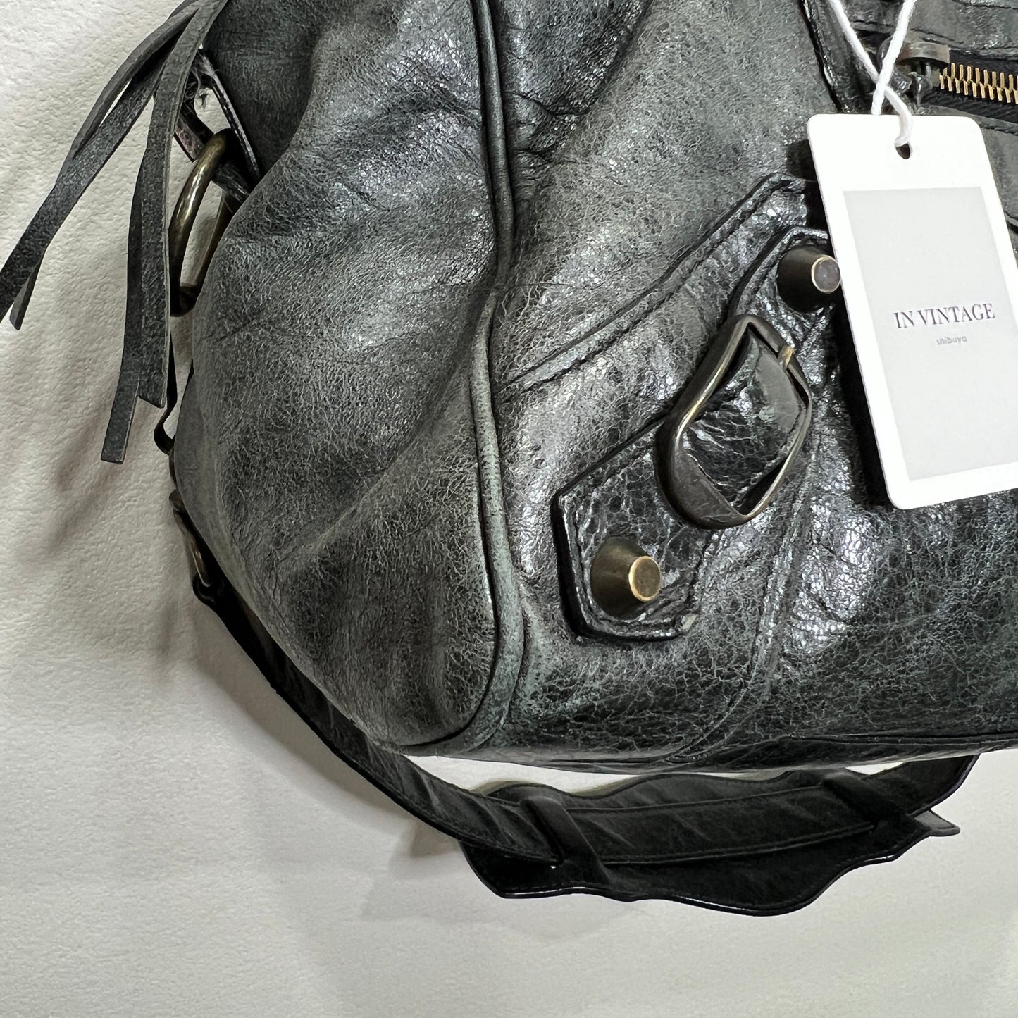 BALENCIAGA Anthracite Leather Motorcycle Twiggy Bag