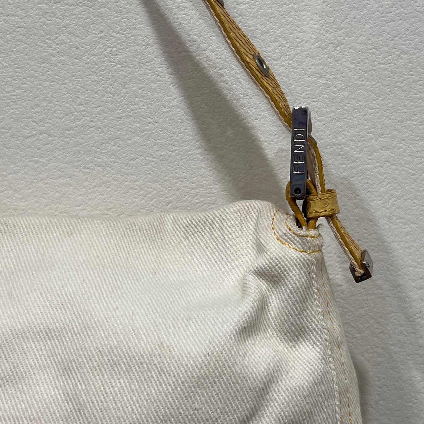 FENDI White Denim & Snakeskin Baguette