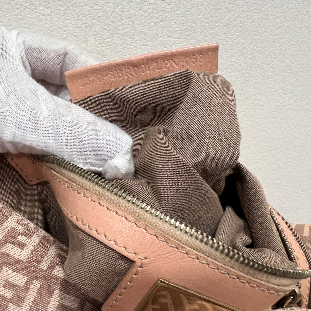 FENDI Mamma Baguette Zuccino Canvas in Old Rose Gold