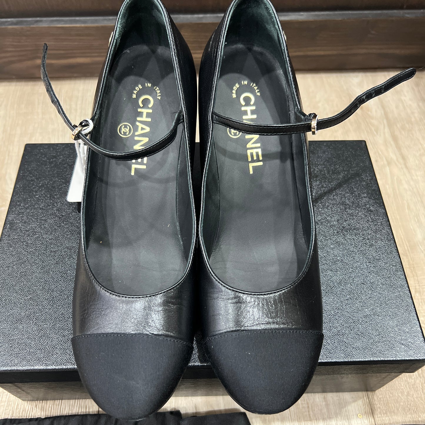 CHANEL Mary Jane Platform Block Heels Size 38 1/2