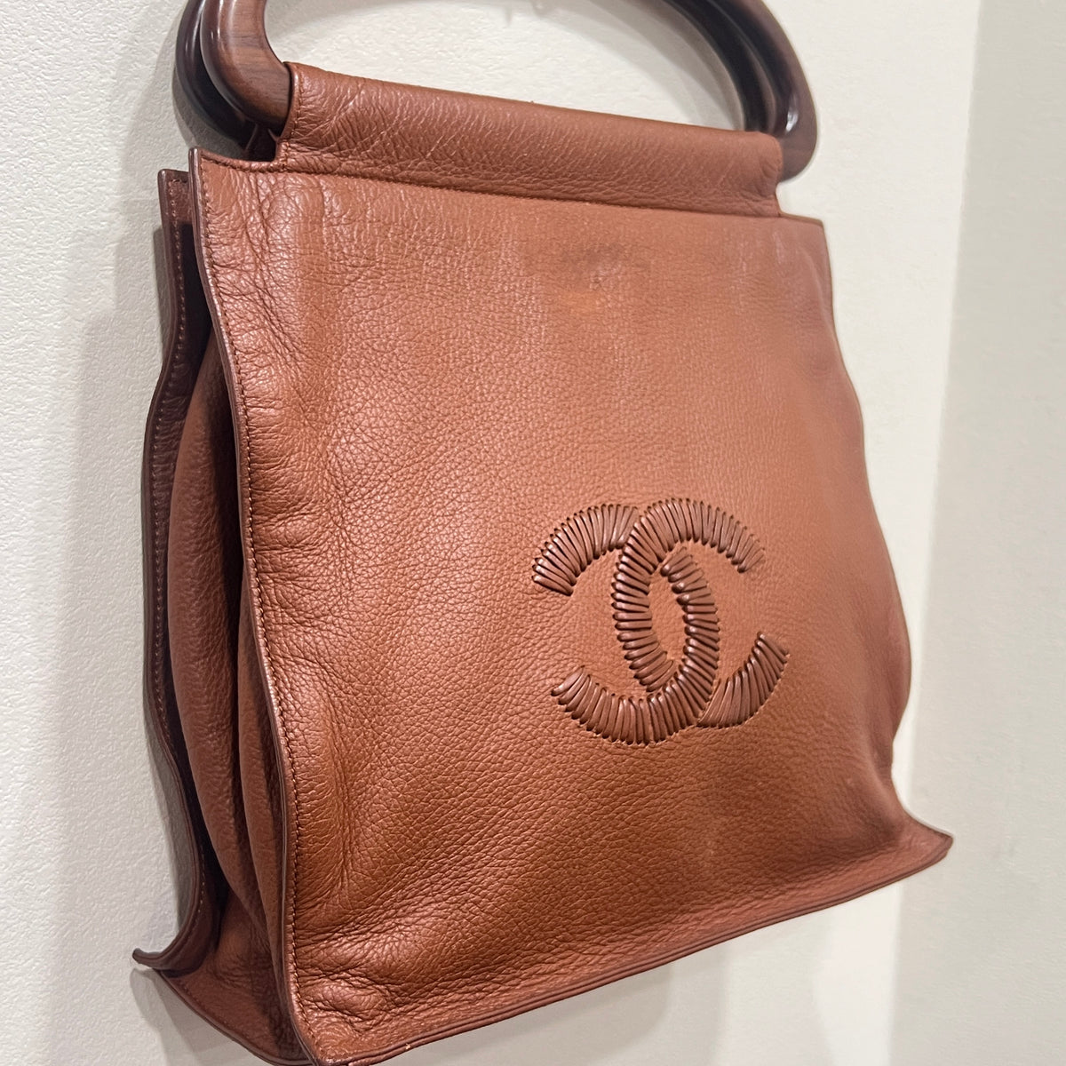 CHANEL Wood Handle Coco Mark Handbag