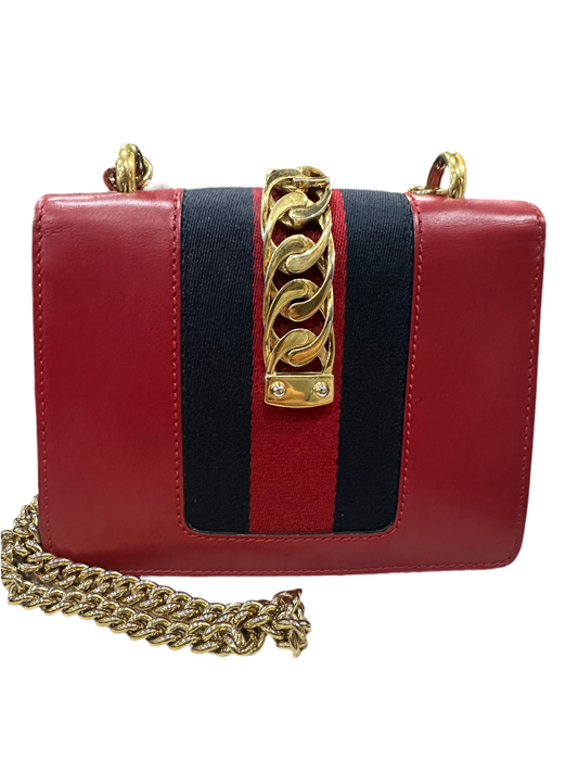 Gucci Red Calfskin Leather Small Sylvie Shoulder Bag