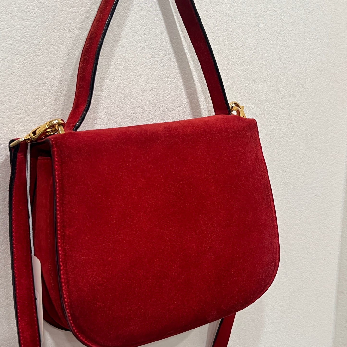 CELINE Horseshoe Red Suede Leather Two-Way Handbag
