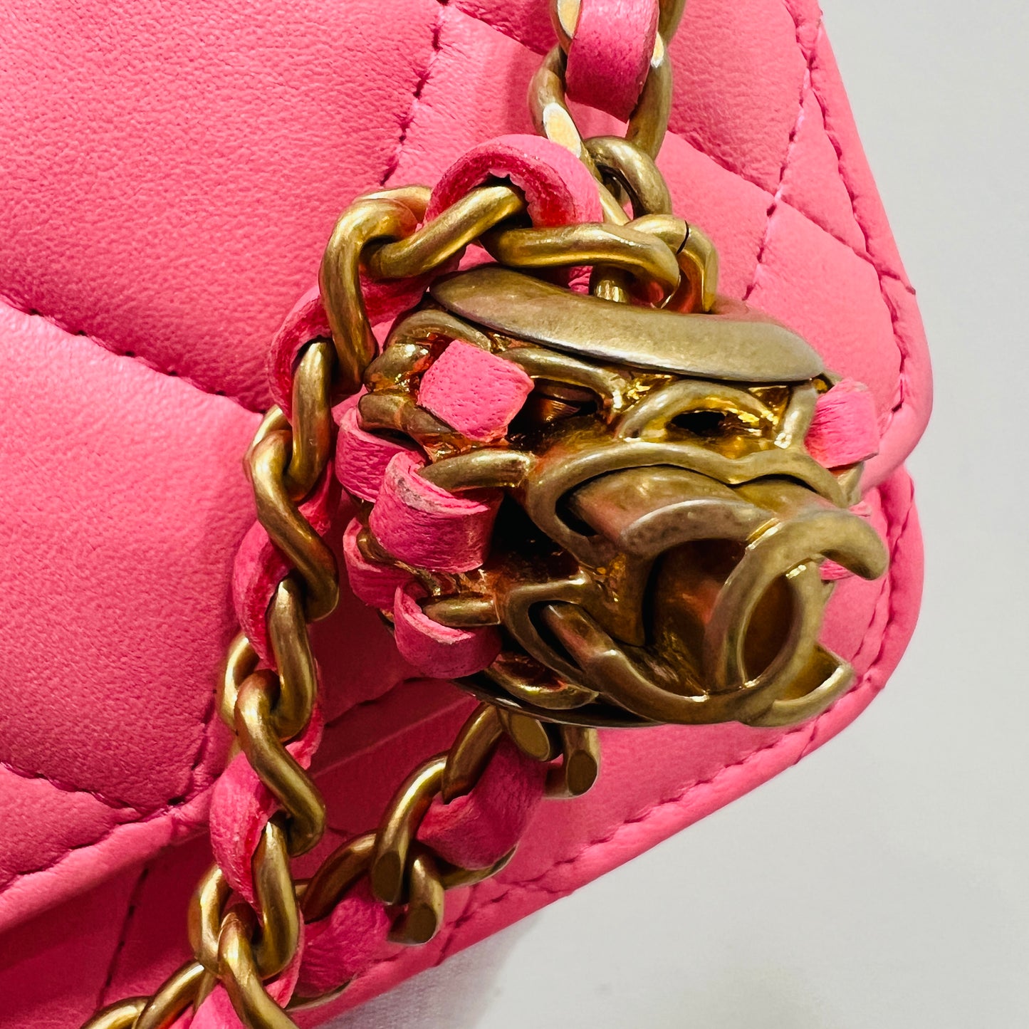 Chanel Pink Lambskin Leather Chain Wallet Crossbody