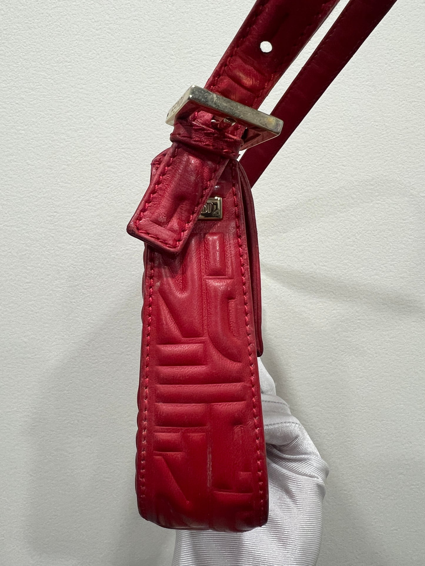 FENDI Baguette 1997 Red embossed Nappa Leather