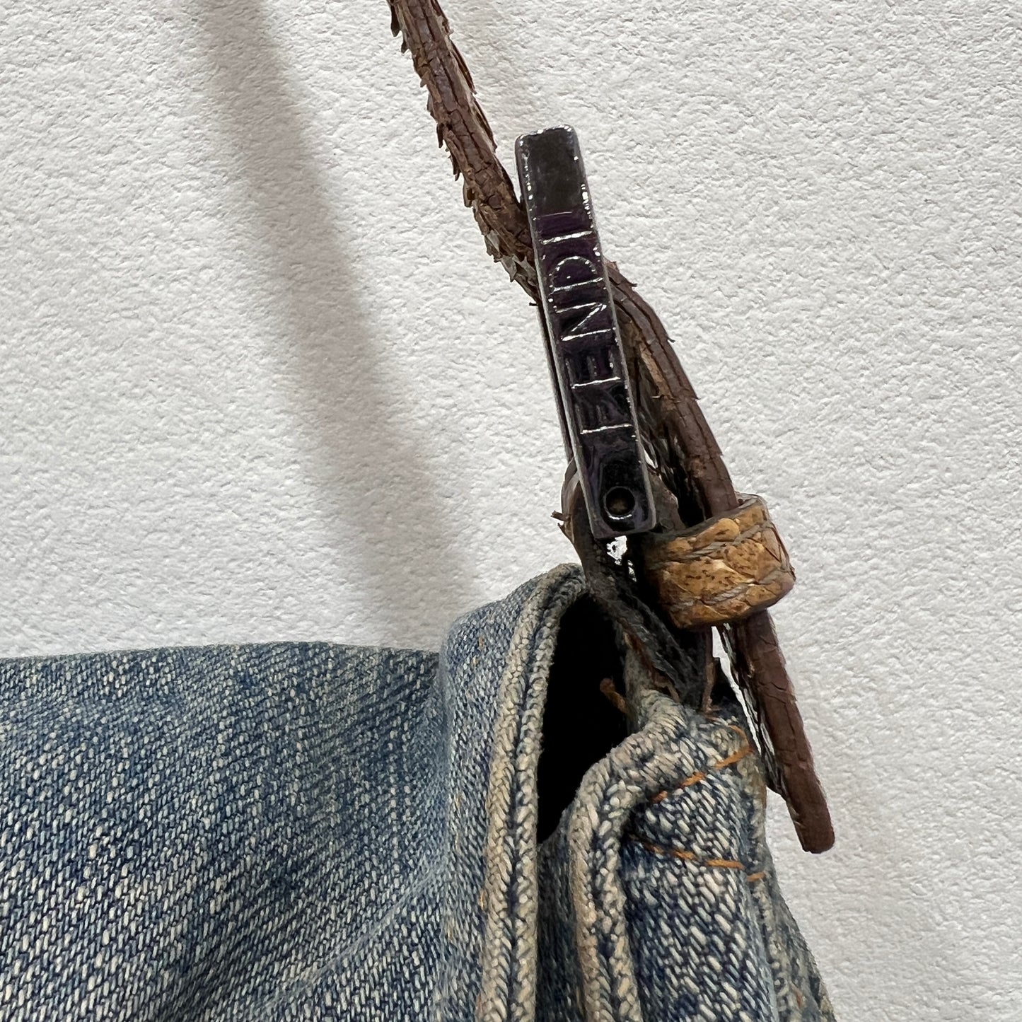 Fendi Mamma Baguette Denim Shoulder Bag