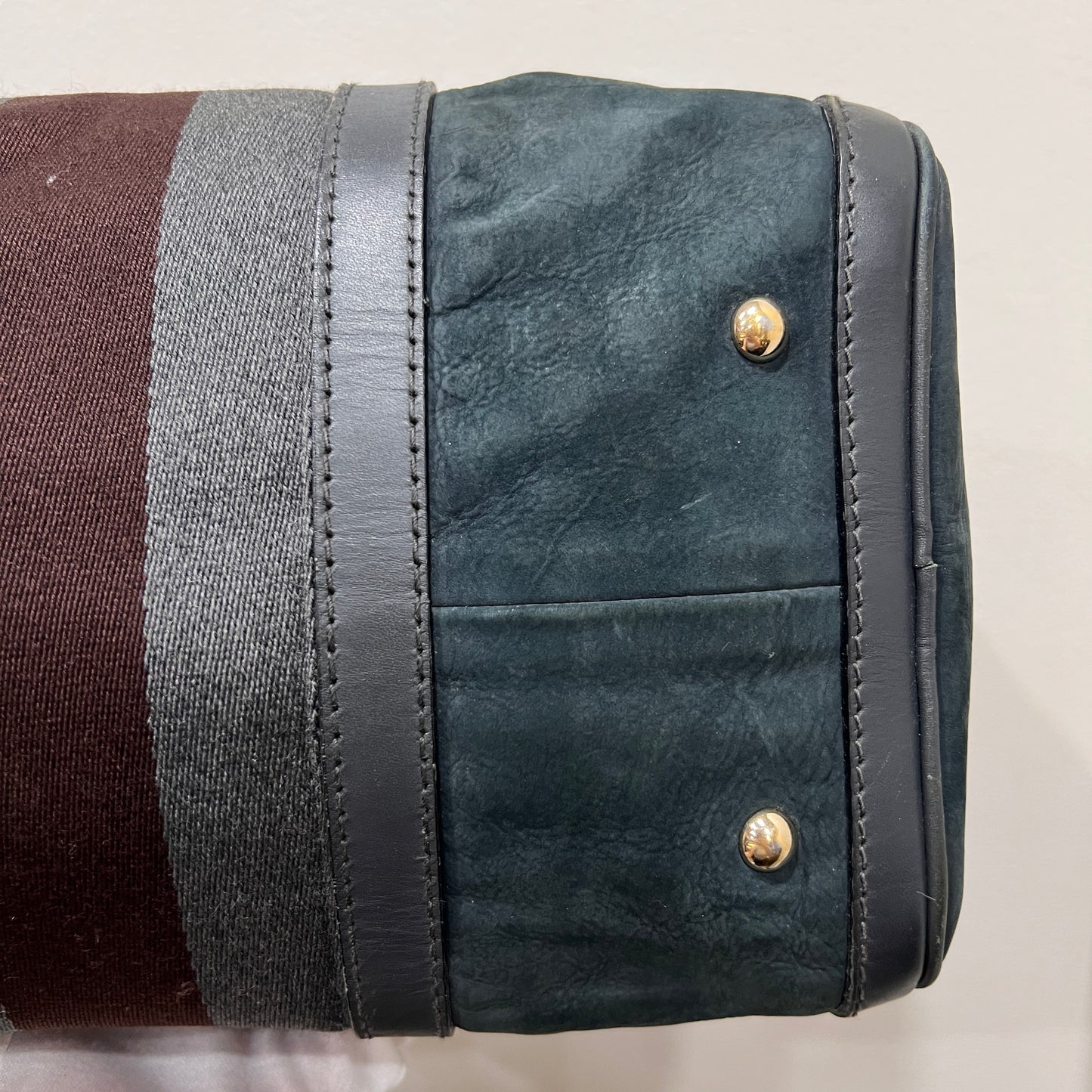 GUCCI Green Gucci Suede Web Satchel/Boston Bag