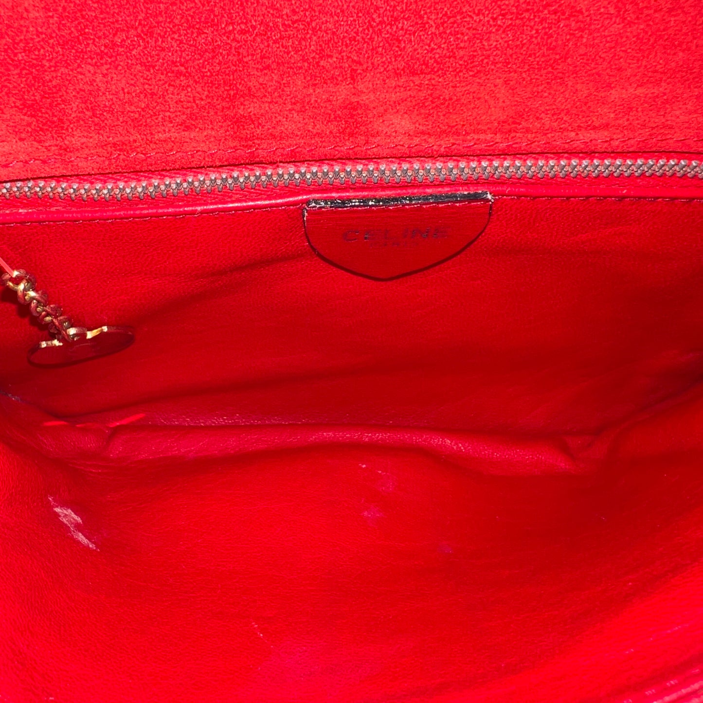 CELINE Horseshoe Red Suede Leather Two-Way Handbag