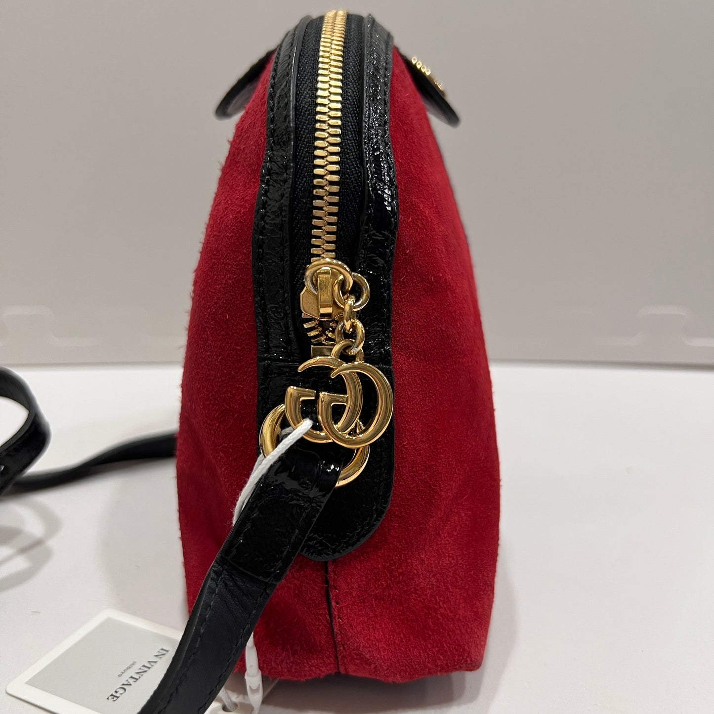 GUCCI Ophidia GG Suede Half-Moon Shoulder Bag RED