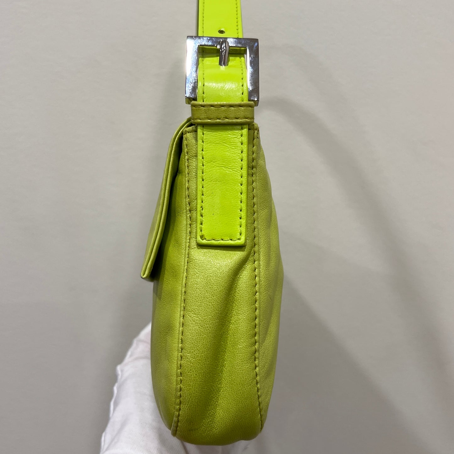 FENDI Baguette Neon Green Nappa Leather
