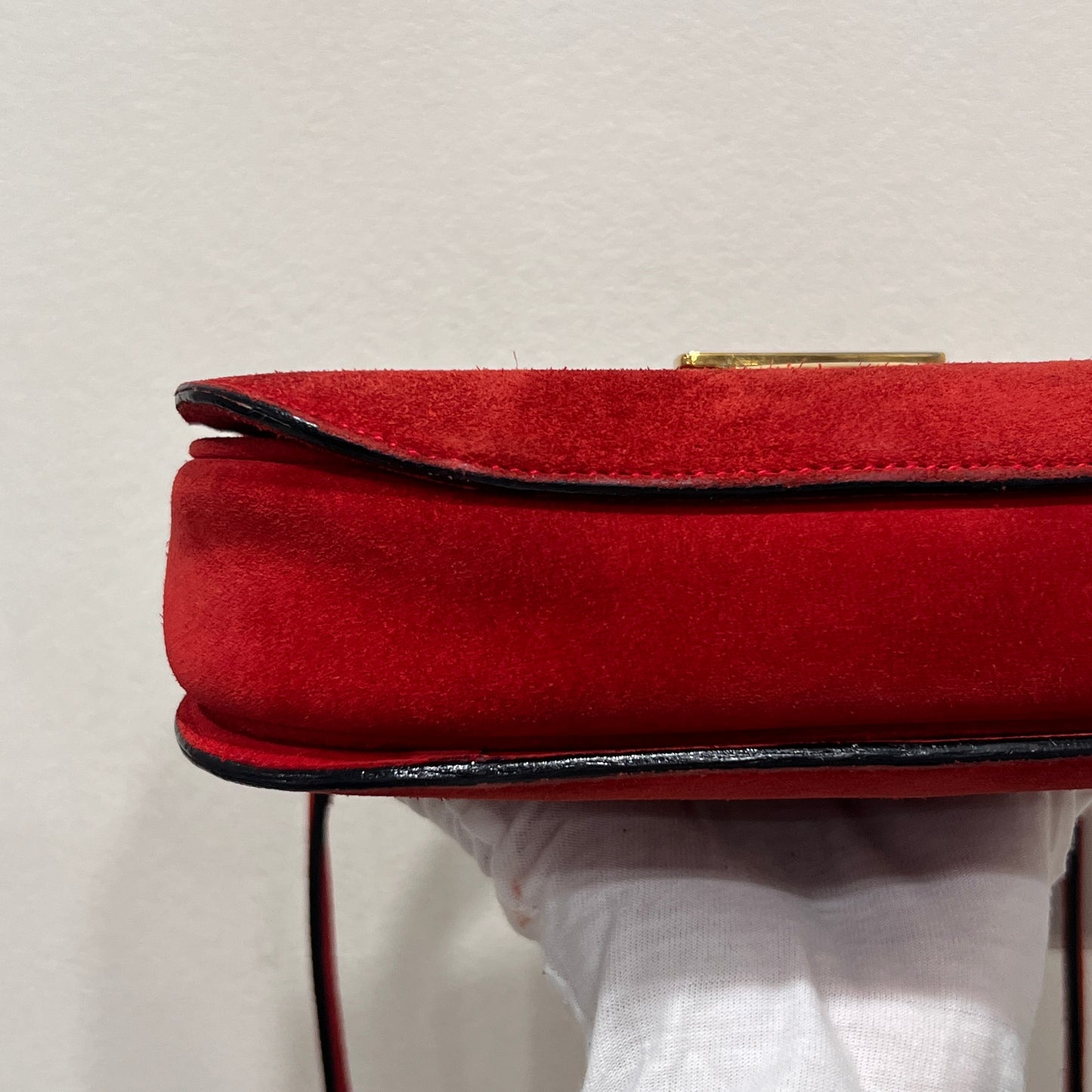CELINE Horseshoe Red Suede Leather Two-Way Handbag