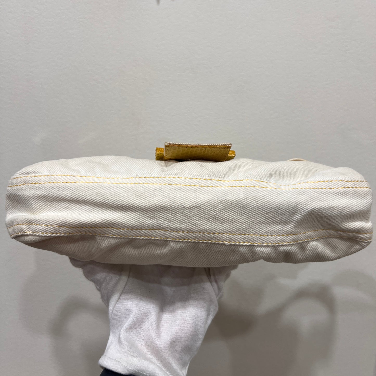 FENDI White Denim & Snakeskin Baguette